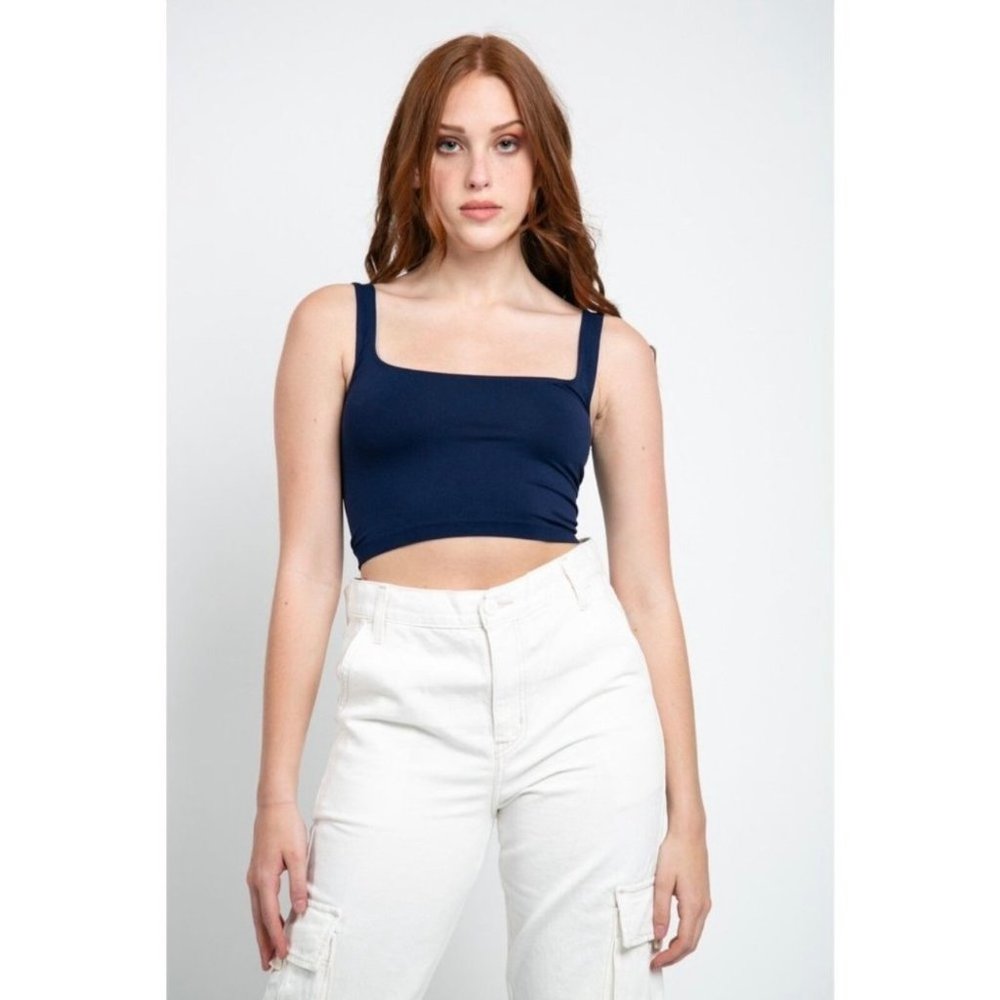 NWT Free People Intimately Scoop neck Crop top M/L Navy Blue